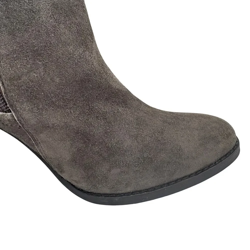 Arturo Chiang Rakel Grey Suede Block Heel Boots w/ Ruffle